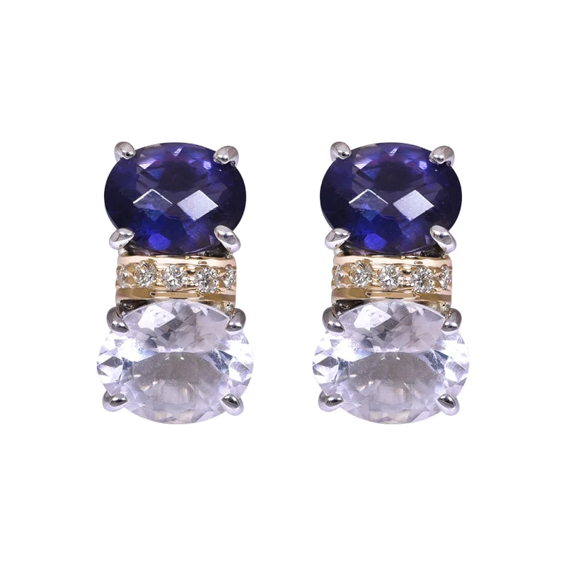 Ladies earrings with coal jet -Earrings- Iolite, Crystal and Diamond