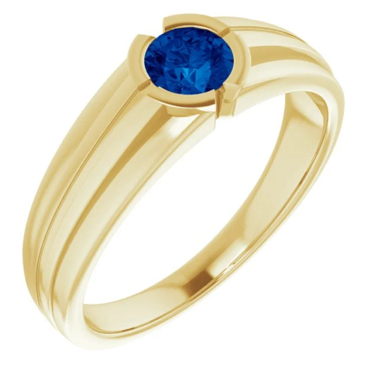 Ladies rings for maker vibes -14K Yellow Lab-Grown Blue Sapphire Ring