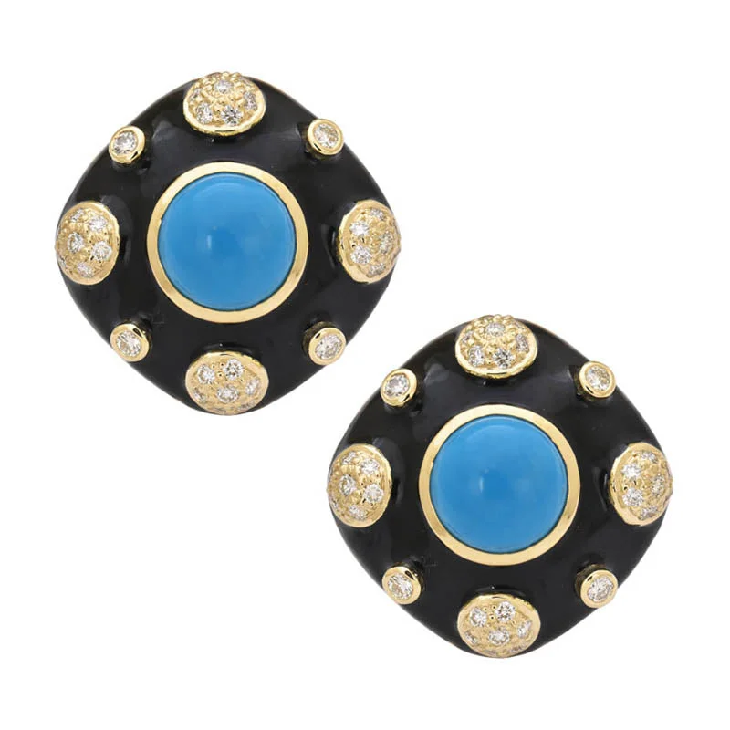 Ladies earrings for yoga charm -Earrings- Turquoise and Diamond (Enamel)