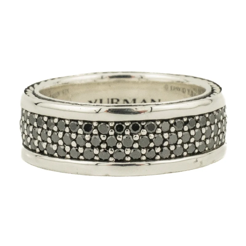 Ladies rings with colt motifs -David Yurman Streamline Three Row Black Diamond Accented Gent's Band Ring in Sterling 925 Silver - Size 12