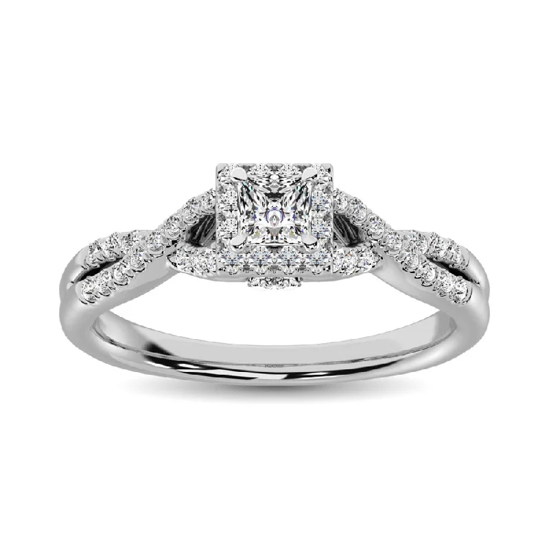 Ladies engagement rings stylish romance -14K White Gold 1/2 Ct.Tw.Diamond Halo Engagement Ring