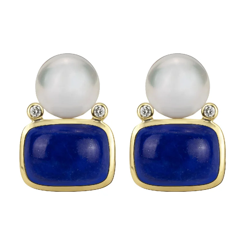 Ladies earrings cute elegance -Earrings - South Sea Pearl, Lapis Lazuli And Diamond