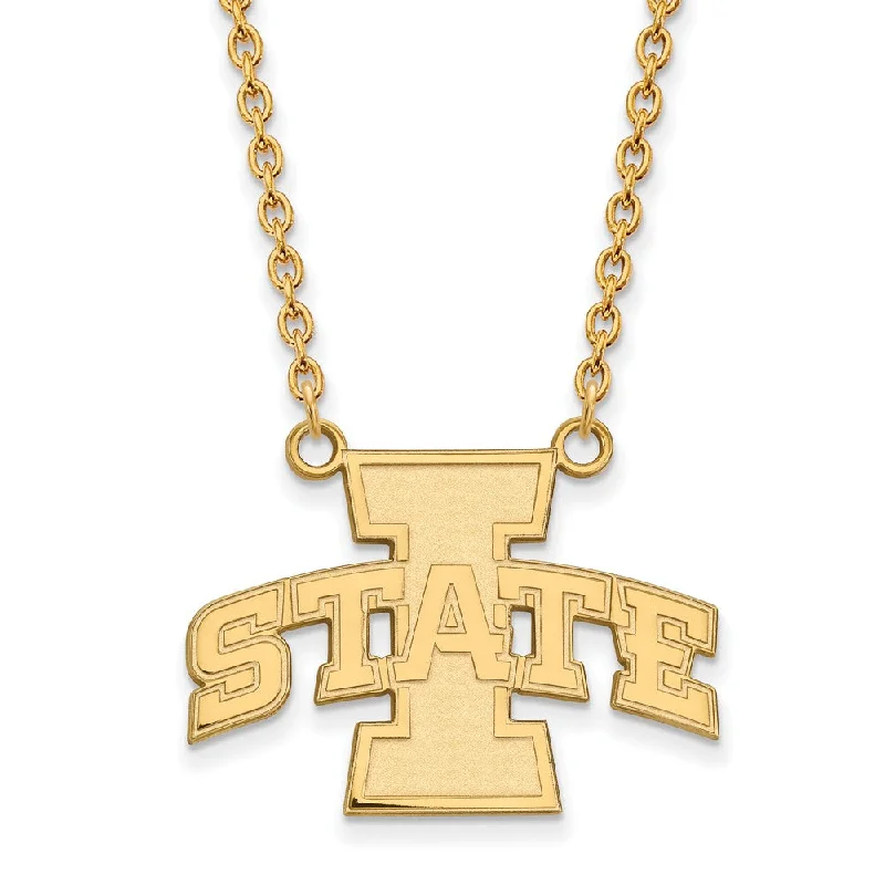 ladies-statement-lariat-necklaces-10k Yellow Gold Iowa State Large I State Pendant Necklace