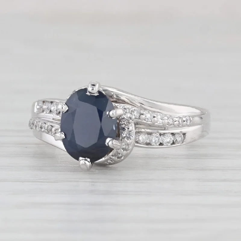 Ladies engagement rings with lemon aventurine -1.48ctw Oval Blue Sapphire Diamond Ring 14k White Gold Size 7 Engagement