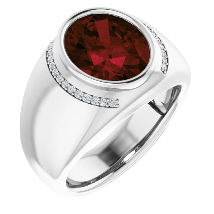 Ladies rings with trove designs -14K White Natural Mozambique Garnet & 1/8 CTW Natural Diamond Ring