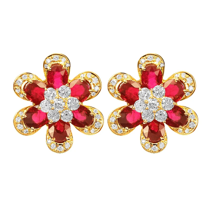 Ladies earrings for dinner elegance -Earrings - Ruby and Diamond