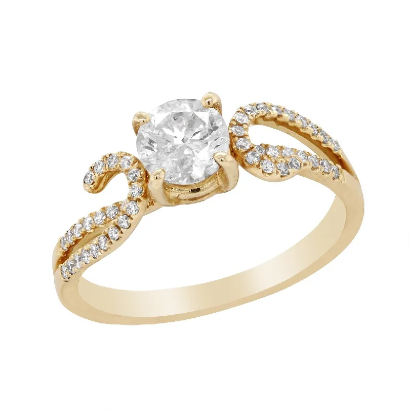 Ladies engagement rings for future unions -BYPASS YELLOW GOLD ENGAGEMENT RING WITH .71 CARAT CENTER AND SIDE DIAMONDS, .15 CT TW