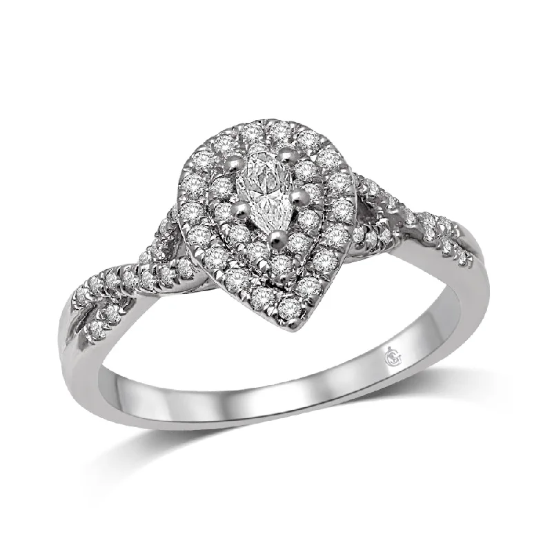 Ladies engagement rings with coal jet -14K White Gold 1/2 Ct.Tw.Diamond Halo Engagement Ring