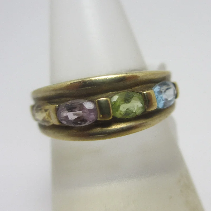 Ladies rings for video charm -Blue Topaz Citrine Amethyst Tourmaline 9k Gold Ring Vintage c1980