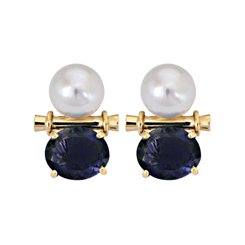 Ladies earrings for expo charm -Earrings- Iolite and South Sea Pearl