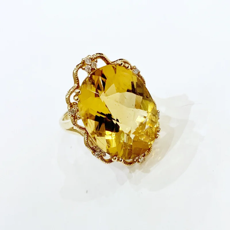 Ladies rings for pioneer vibes -Estate Collection Ring - 14K Yellow Gold Citrine and Diamond