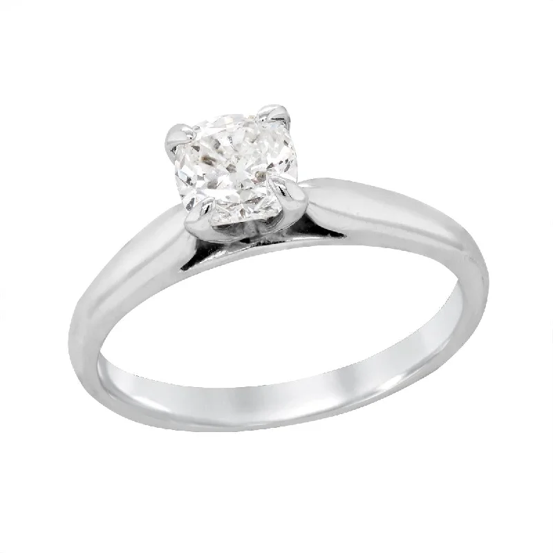 Ladies engagement rings for peak unions -WHITE GOLD SOLITAIRE ENGAGEMENT RING WITH CUSHION SHAPED CENTER DIAMOND, .99 CT