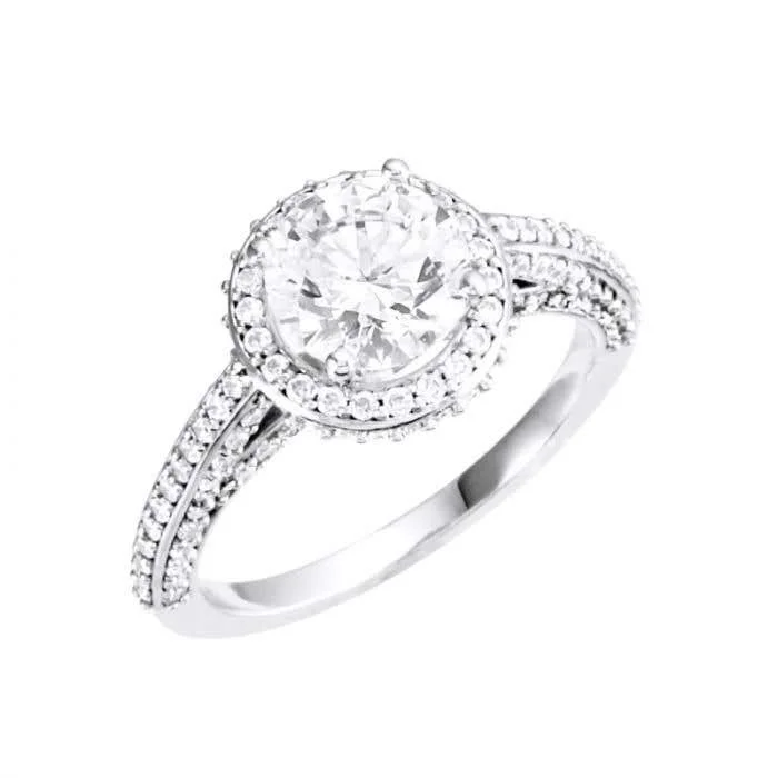 Ladies engagement rings for expo vows -MADELEINE Halo Style Four Prong Lab Diamond Engagement Ring with Round Stone Setting in Silver