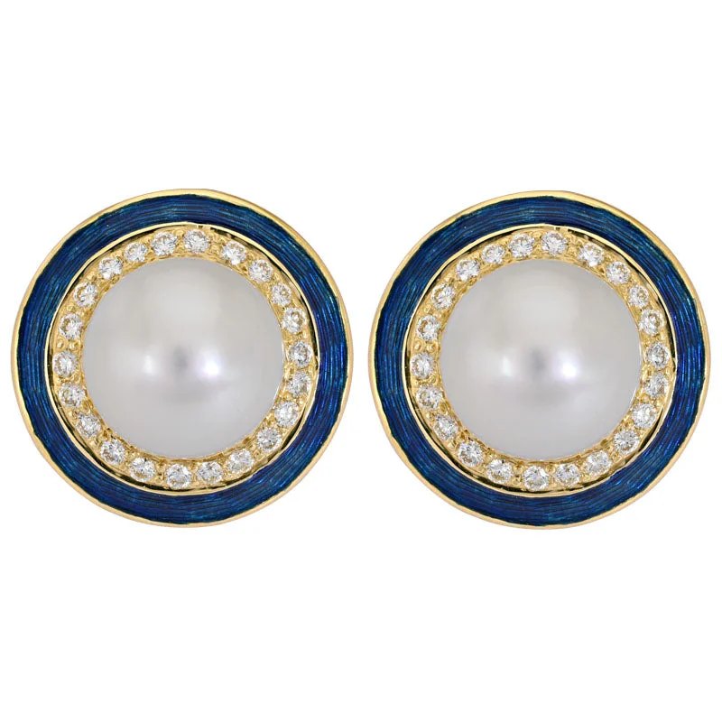 Ladies earrings slim shine -Earrings- South Sea Pearl and Diamond (Enamel)