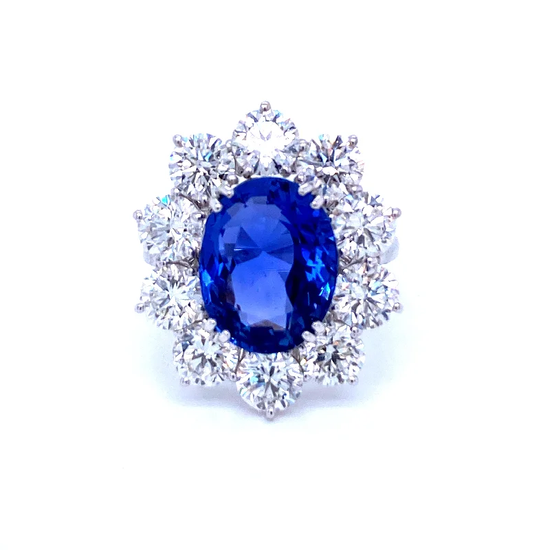 Ladies rings tribal charm -Estate SSEF Certified 7.88 Carat Unheated Sapphire 5 Ct Certified Diamonds Ring