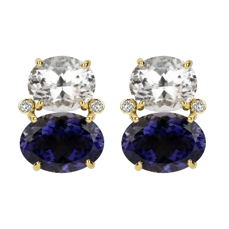 Ladies earrings for prom vibes -Earrings - Crystal, Iolite And Diamond