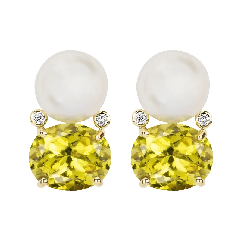 Ladies earrings for vocal charm -Earrings - South Sea Pearl, Lemon Quartz And Diamond