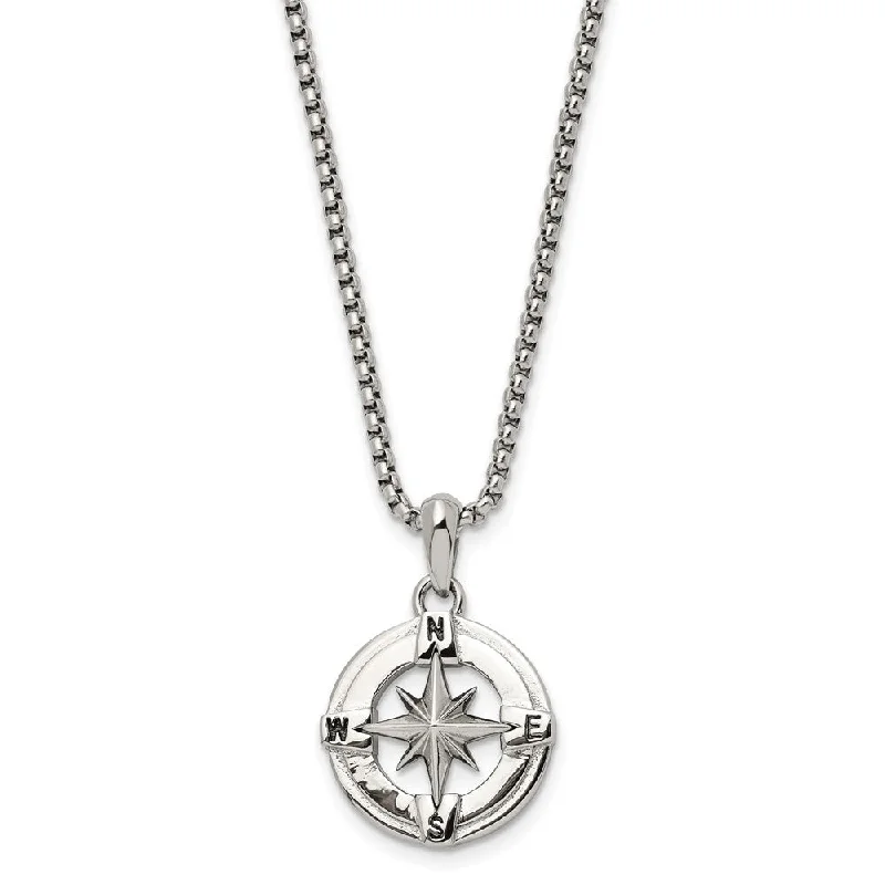 ladies-vintage-cable-chain-necklaces-Stainless Steel Medium 20mm Compass Necklace, 22 Inch