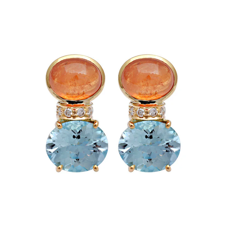 Ladies earrings for island charm -Earrings - Orange Garnet, Blue Topaz and Diamond