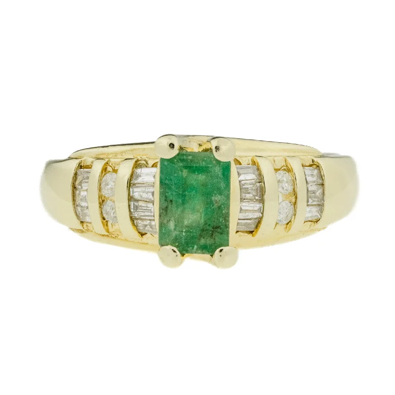 Ladies rings with memento stones -0.63ctw Emerald and 0.32ctw Diamond Accented Gemstone Ring in 14K Yellow Gold - Size 7.25