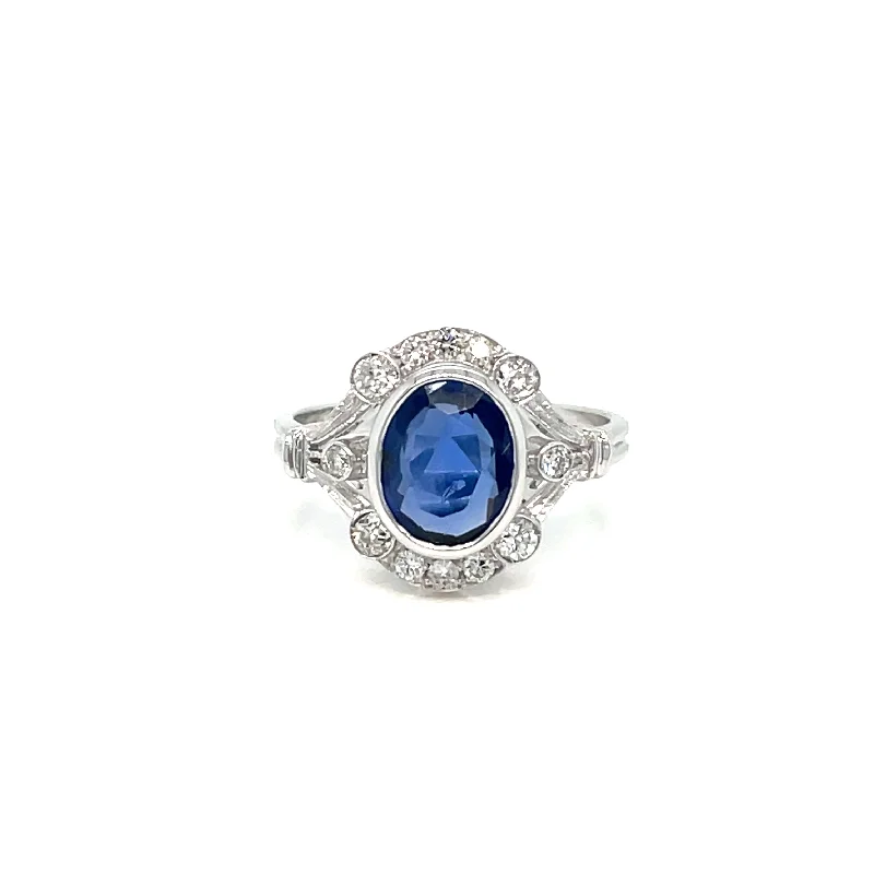 Ladies rings for leader charm -Art Deco Certified No Heat Burma Sapphire Diamond Gold Ring