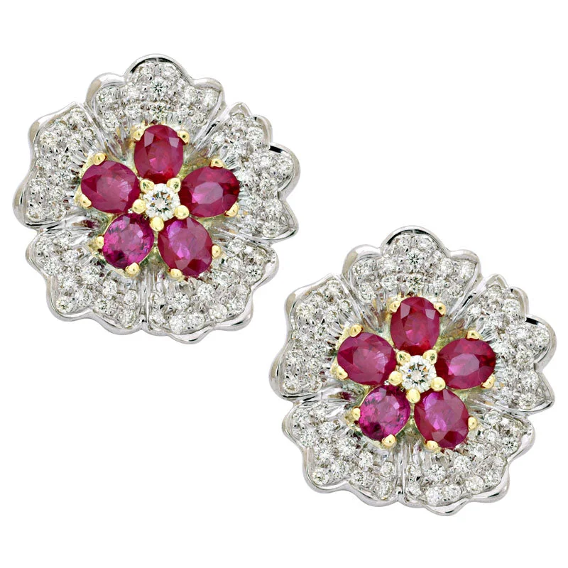 Ladies earrings with ring charms -Earrings- Ruby and Diamond