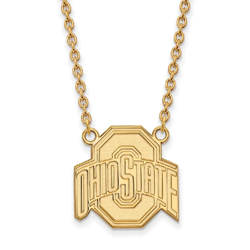 ladies-statement-silver-necklaces-14k Yellow Gold Ohio State Large Pendant Necklace