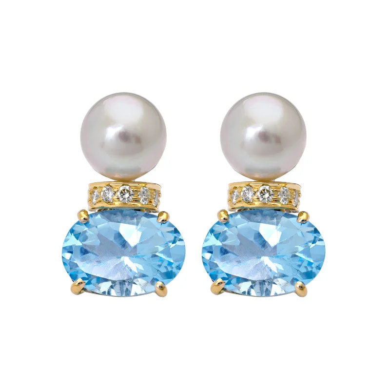 Ladies earrings with rose opal -Earrings- Blue Topaz, South Sea Pearl and Diamond