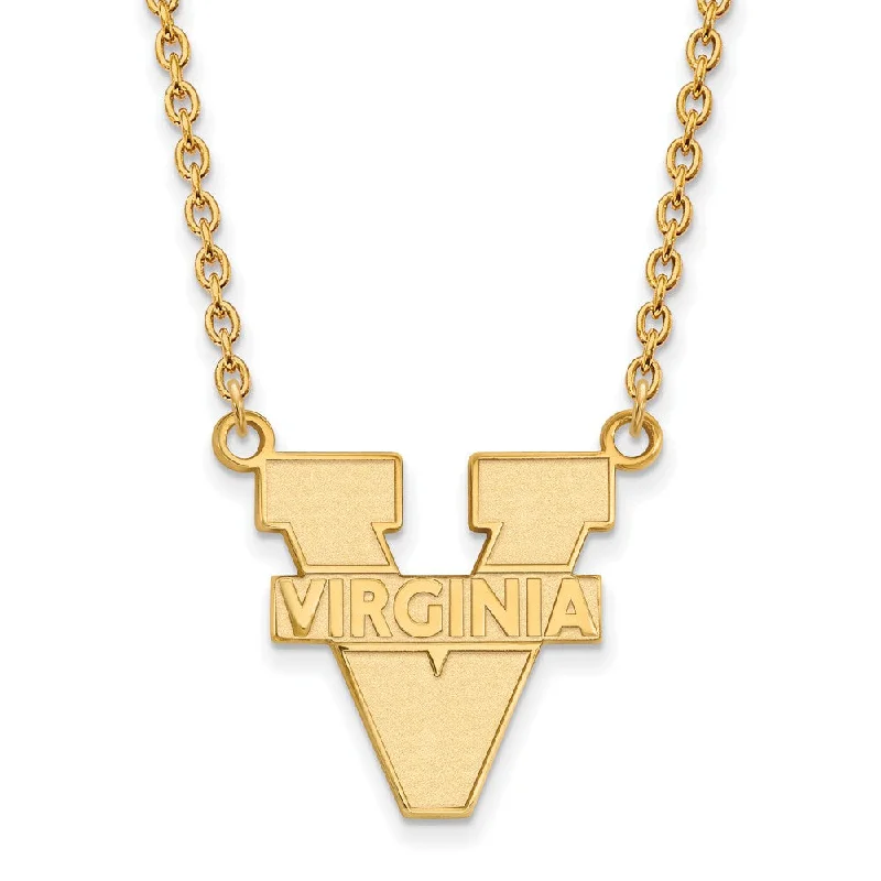 ladies-silver-flower-necklaces-14k Gold Plated Silver U of Virginia Large 'V' Logo Pendant Necklace