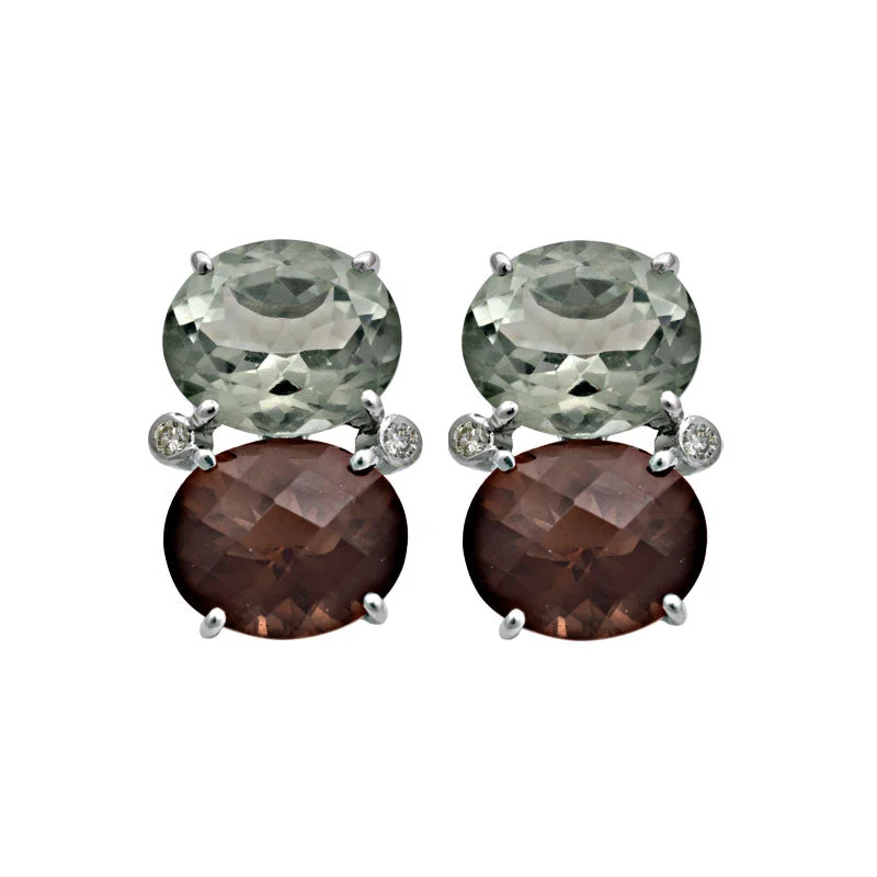 Ladies earrings space-inspired -Earrings-Smokey Quartz, Green Quartz and Diamond