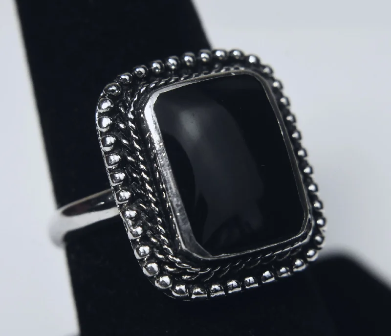 Ladies rings for fair vibes -Black Onyx Sterling Silver Ring - Size 7.75