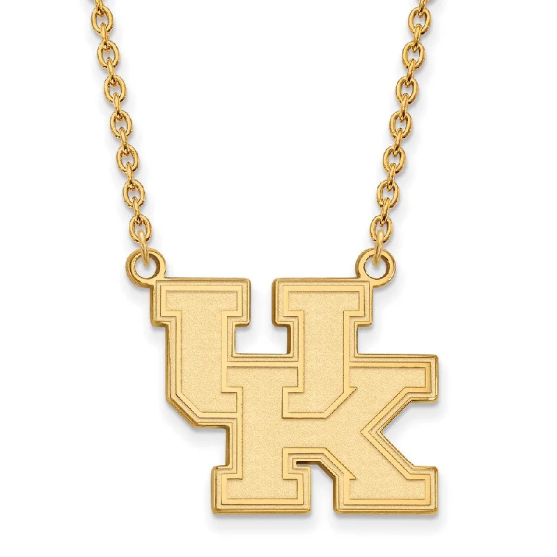 ladies-statement-layered-necklaces-14k Gold Plated Silver U of Kentucky Large 'UK' Pendant Necklace