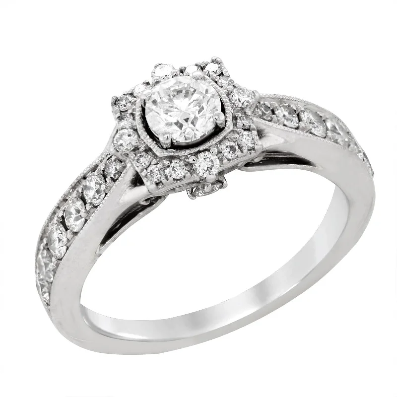 Ladies engagement rings for spa-day unions -WHITE GOLD VINTAGE STYLE ENGAGEMENT RING, 1 1/4 CT TW