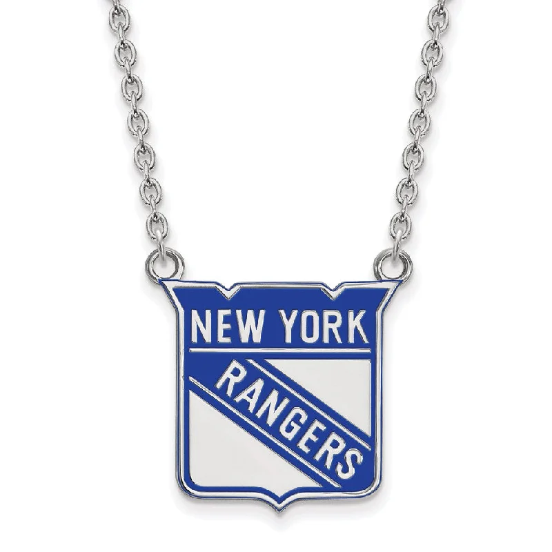 ladies-artisan-lariat-necklaces-Sterling Silver NHL NY Rangers Large Enamel Necklace, 18 Inch