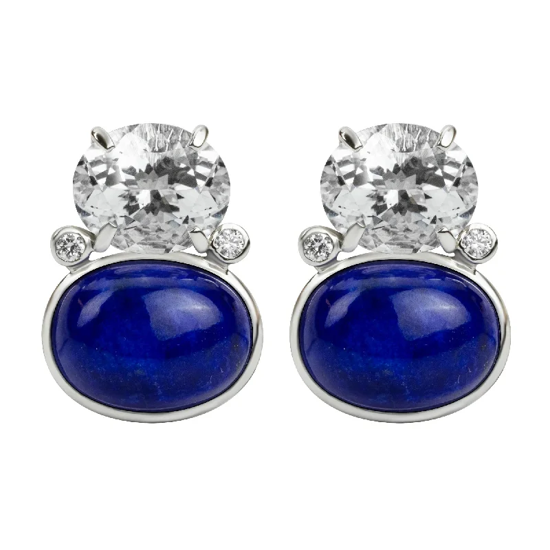 Ladies earrings funky elegance -Earrings - Crystal, Lapis Lazuli And Diamond