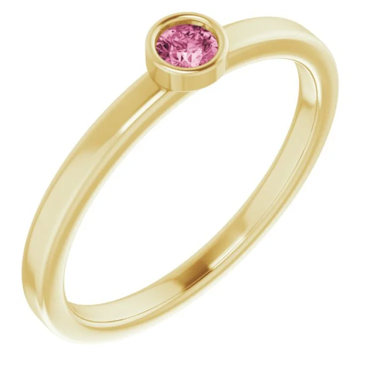 Ladies rings twisted charm -14K Yellow 3 mm Natural Pink Tourmaline Ring