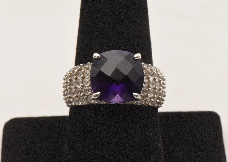 Ladies rings for educator charm -Vintage Sterling Silver Amethyst and Topaz Ring - Size 9