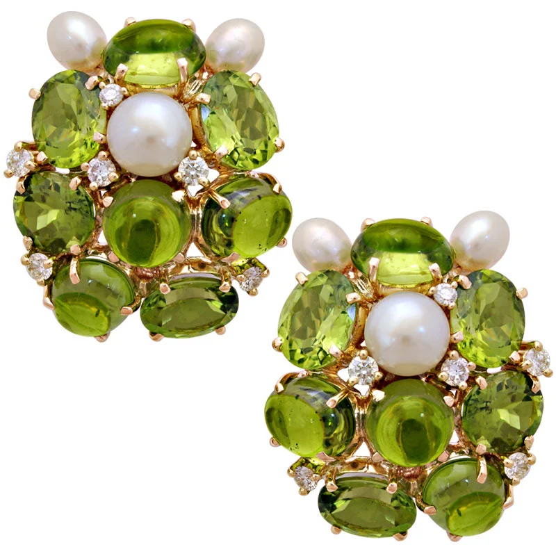 Ladies earrings for buddy gifts -Earrings - Peridot, Pearl and Diamond