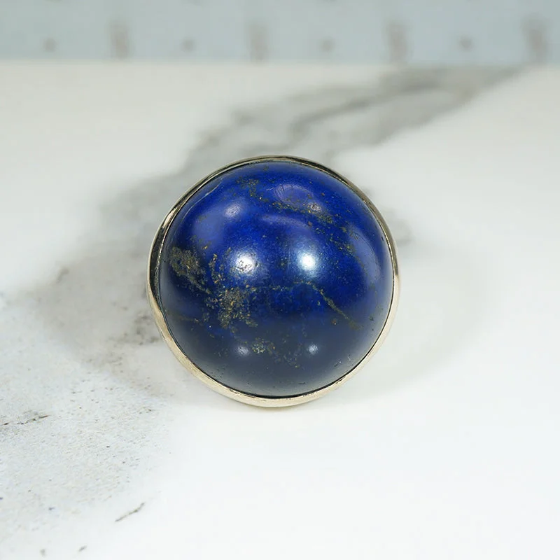 Ladies rings quirky shine -Fabulously Big Ball of Lapis Gold Ring