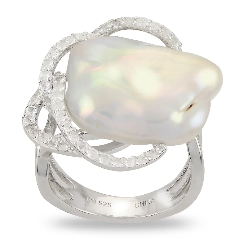 Ladies rings with icy opal -Sterling Silver Freshwater Pearl Ring