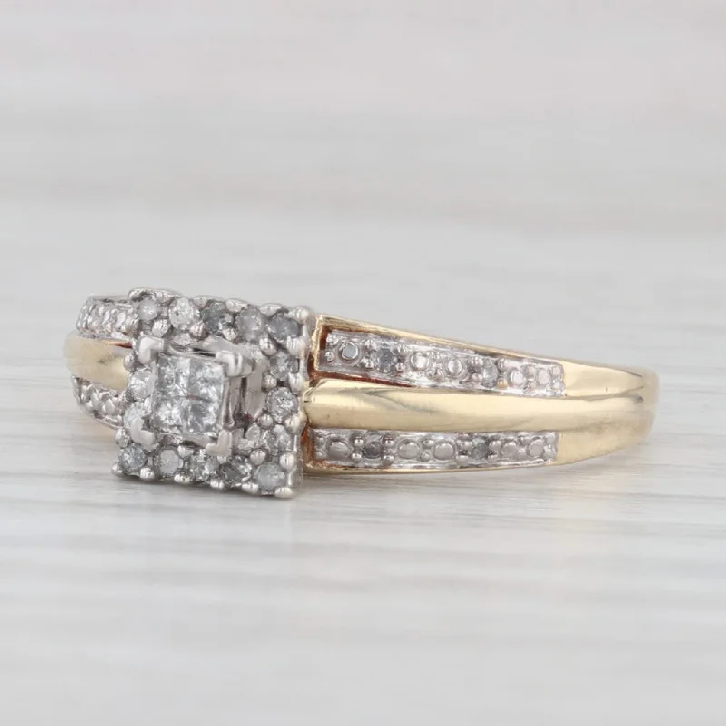 Ladies engagement rings with dawn sunstone -0.21ctw Diamond Halo Engagement Ring 10k Yellow White Gold Size 11