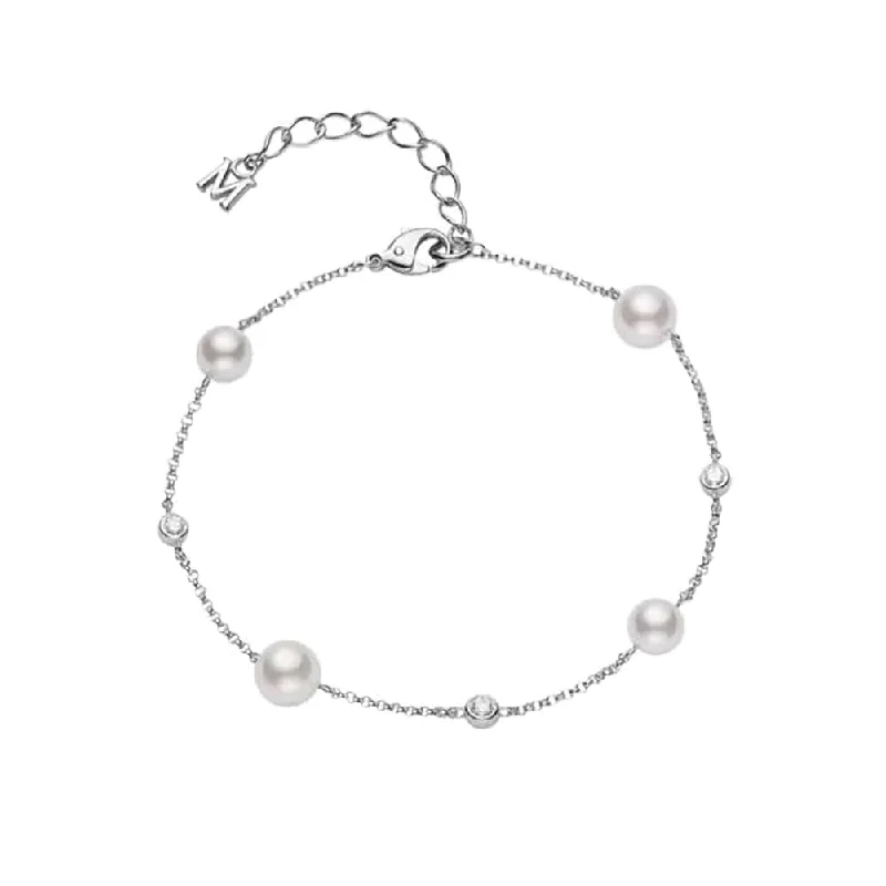 ladies-diamond-rope-twist-bracelets-Akoya Pearl and Diamond Station Bracelet