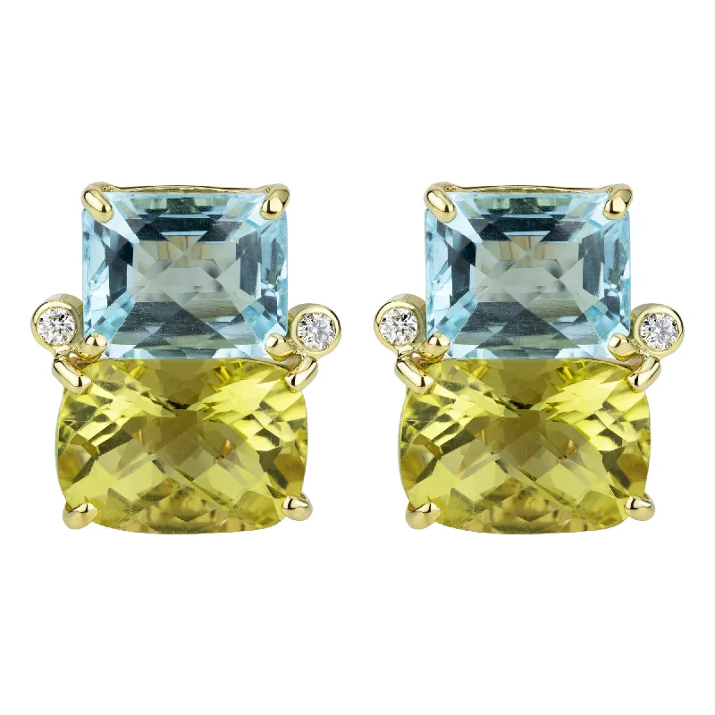 Ladies earrings sculpted elegance -Earrings - Blue Topaz, Lemon Quartz And Diamond