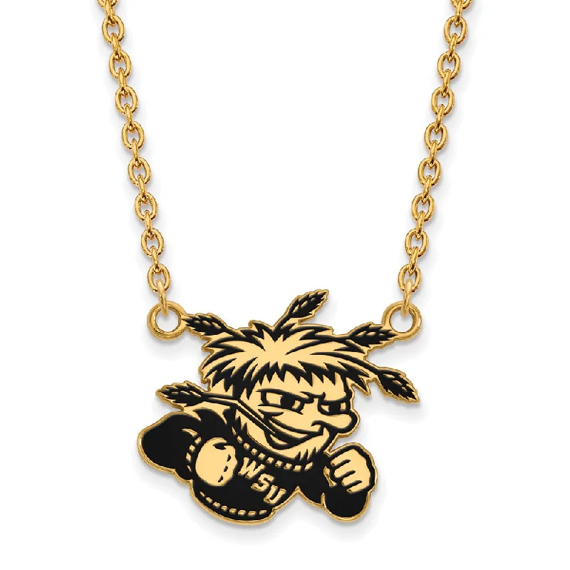 ladies-flower-layered-necklaces-14k Gold Plated Silver Wichita State Enamel Lg. Pendant Necklace