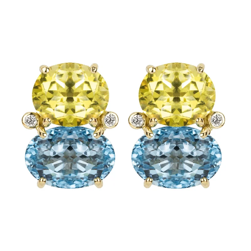 Ladies earrings for rhyme vibes -Earrings - Lemon Quartz, Blue Topaz And Diamond