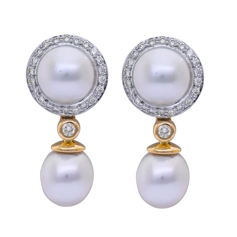 Ladies earrings with dusk tourmaline -Earrings- South Sea Pearl and Diamond