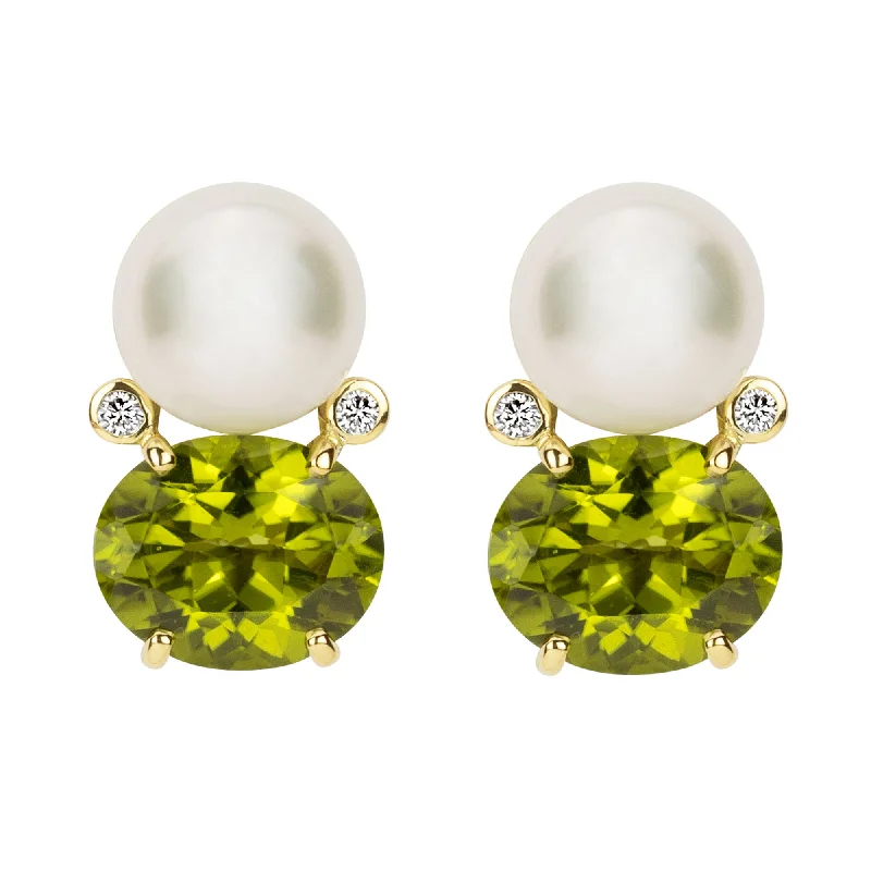 Ladies earrings for lens charm -Earrings - South Sea Pearl, Peridot And Diamond