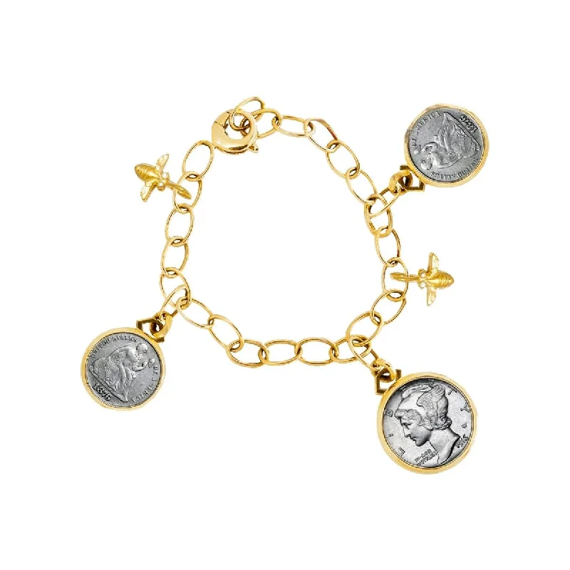 ladies-modern-cable-bracelets-Coin, Butterfly and Bee Bracelet