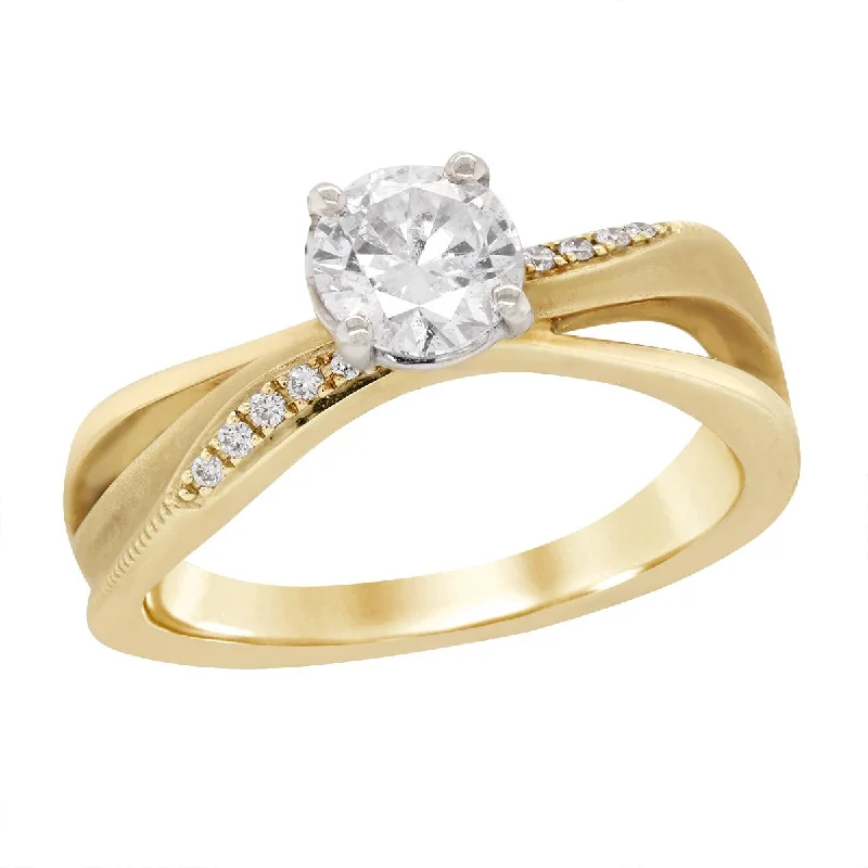 Ladies engagement rings for gathering love -YELLOW GOLD SPLIT SHANK DIAMOND ENGAGEMENT RING WITH BRUSHED FINISH, .70 CT