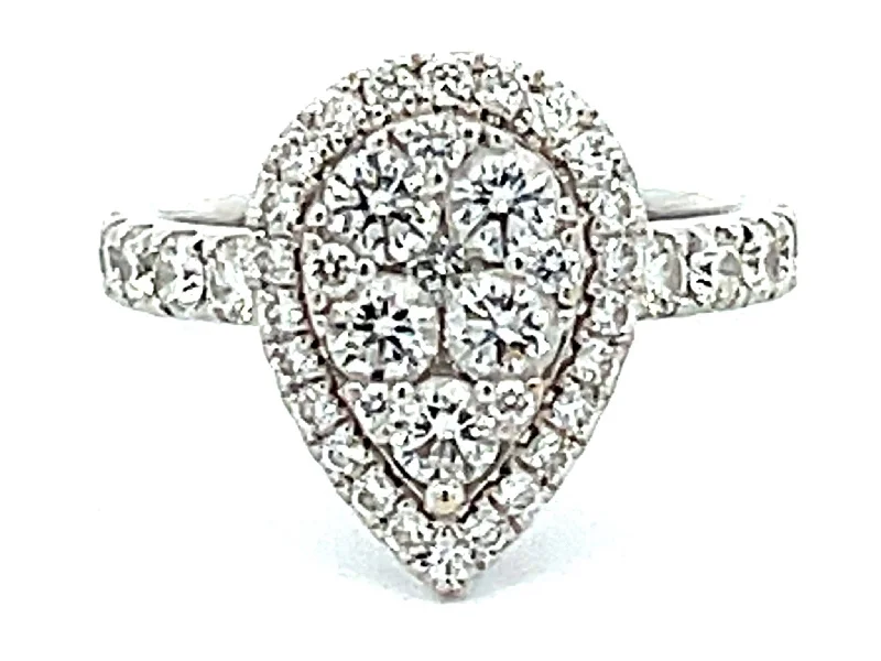 Ladies engagement rings for dance-floor unions -Pear Shaped Diamond Cluster Halo Engagement Ring in 14K White Gold